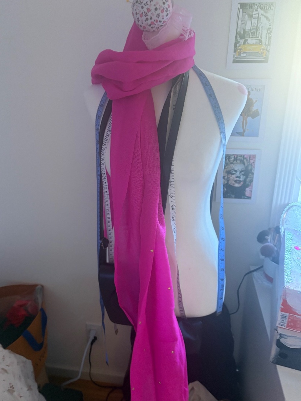 Kate Spade New York Hot Pink Studded Fringe Scarf Gold Hardware Accent
